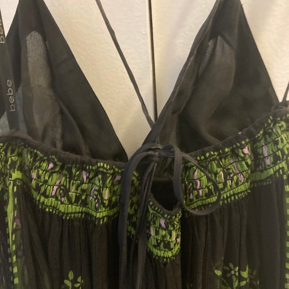 XS Bebe Green & Black Sheer, Lined Maxi Dress - Picture 11 of 15